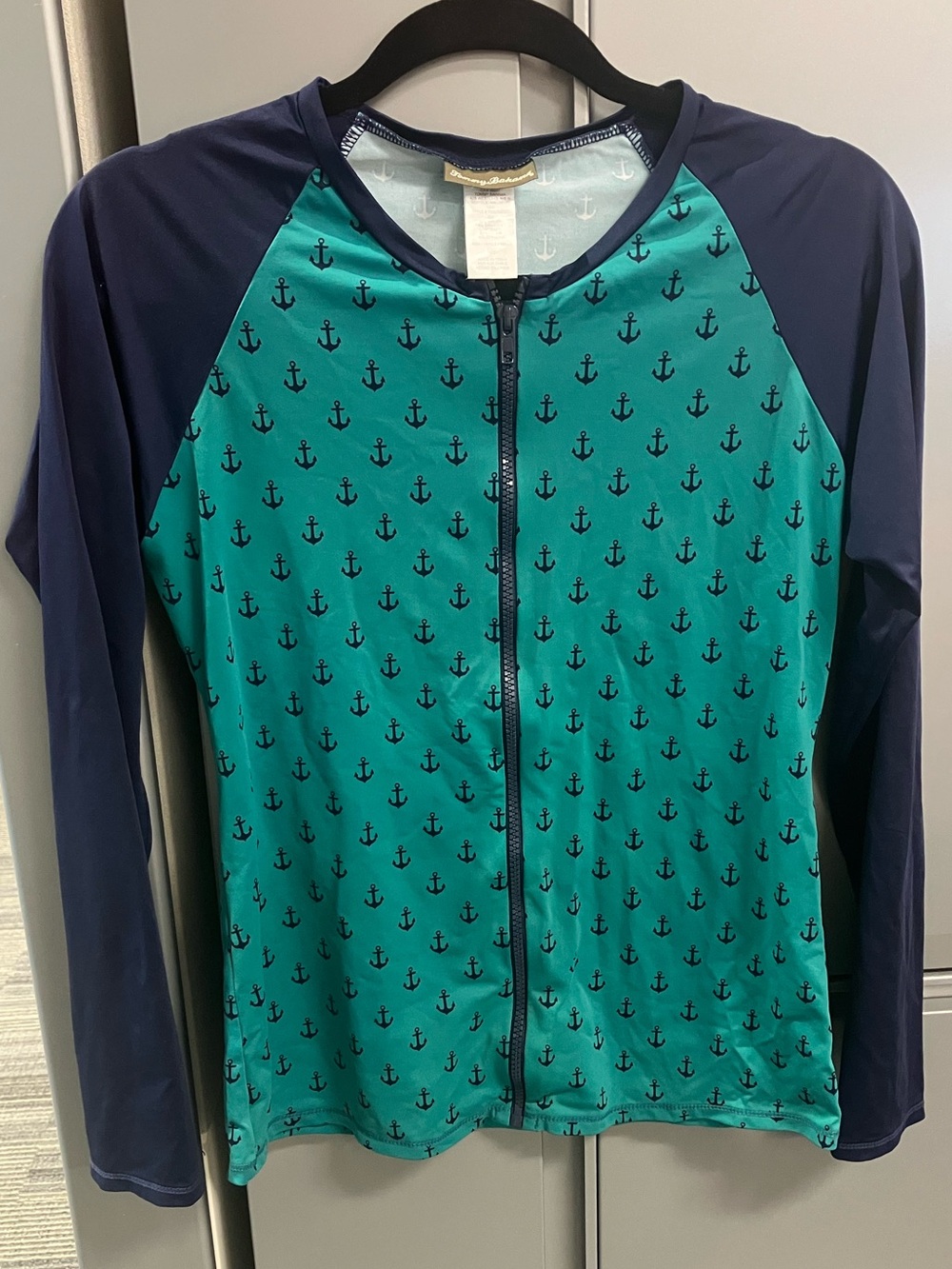Tommy Bahama Teal & Navy Anchor Zip-Up Swim Rash Guard